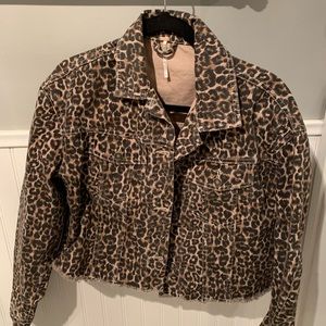 Free People Cheetah Print Denim Jacket